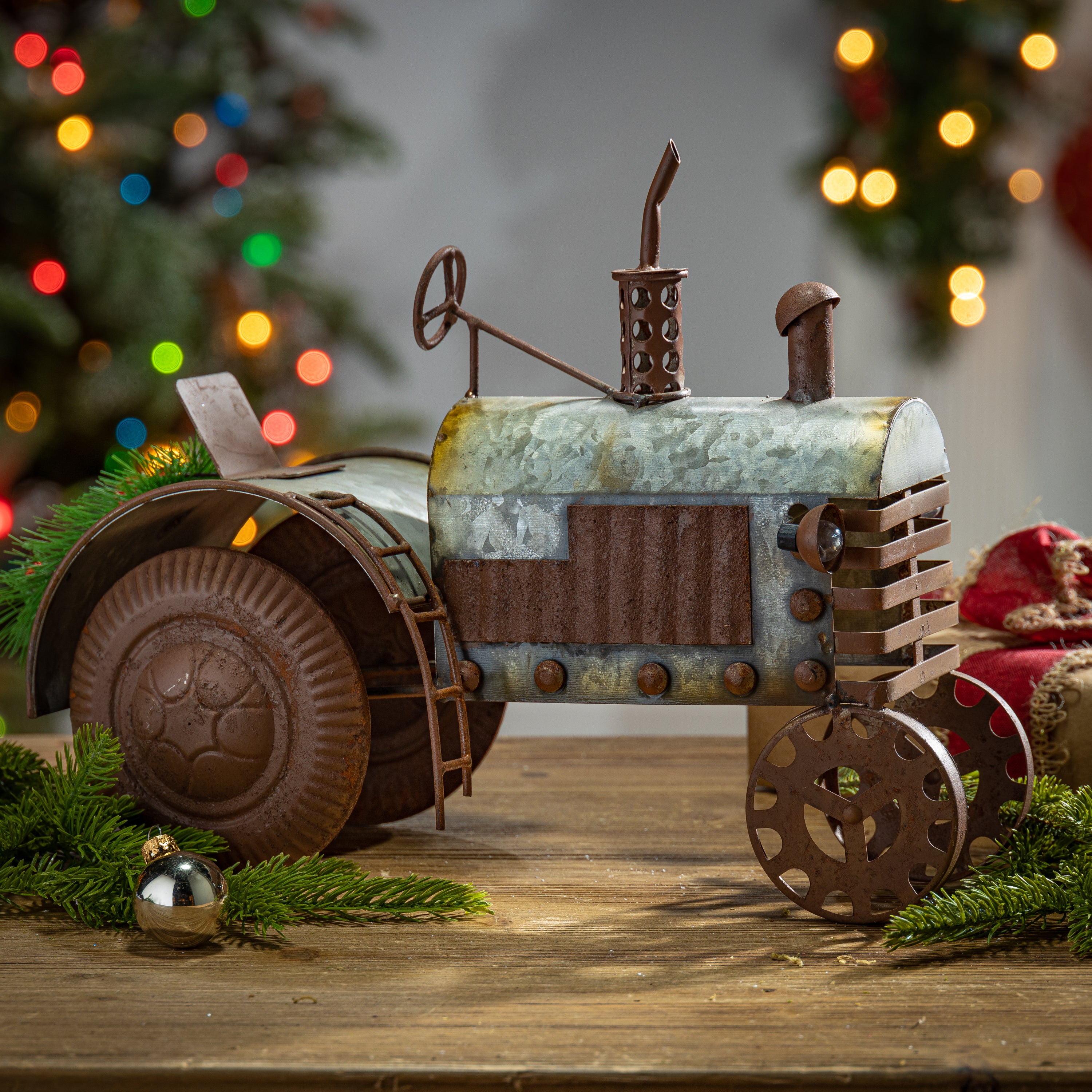 Antique galvanized 14.2-in metal tractor